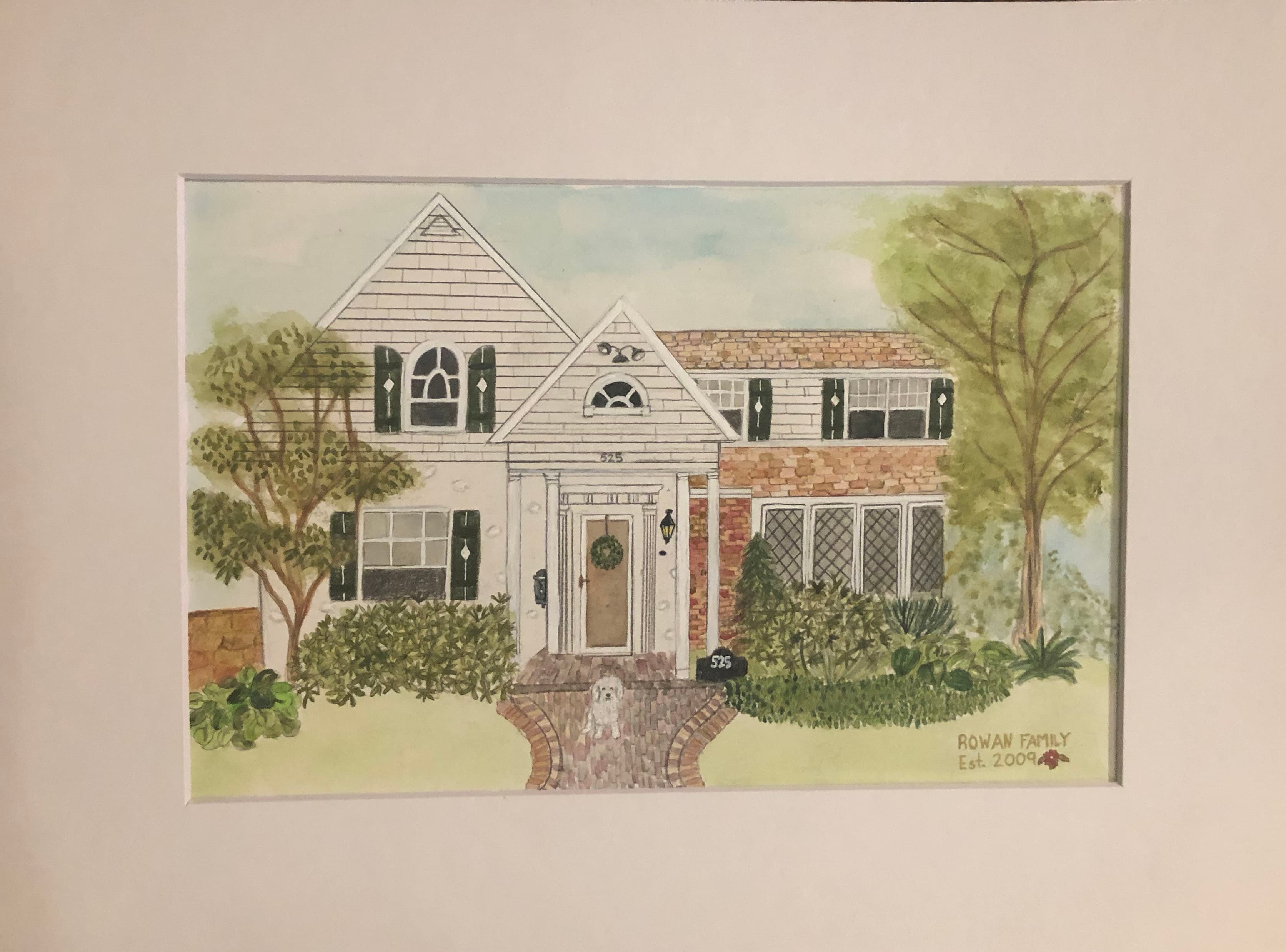 Custom illustrated home portrait of a house